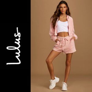 NWT Lulu’s Chill Lifestyle Blush Pink Velour Drawstring Lounge Shorts / Medium